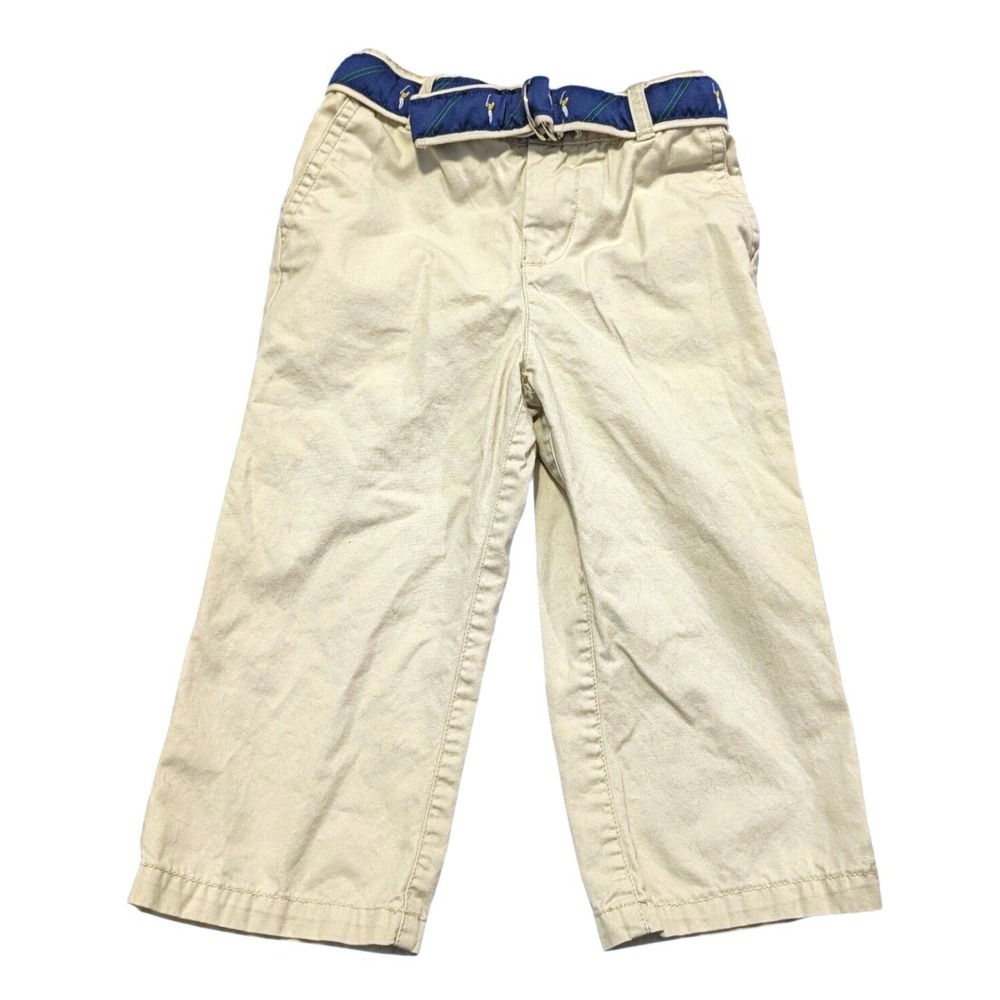 Ralph Lauren Toddler Boys Khaki Tan Stretch Chino Pant Trousers Golf Belt 24M